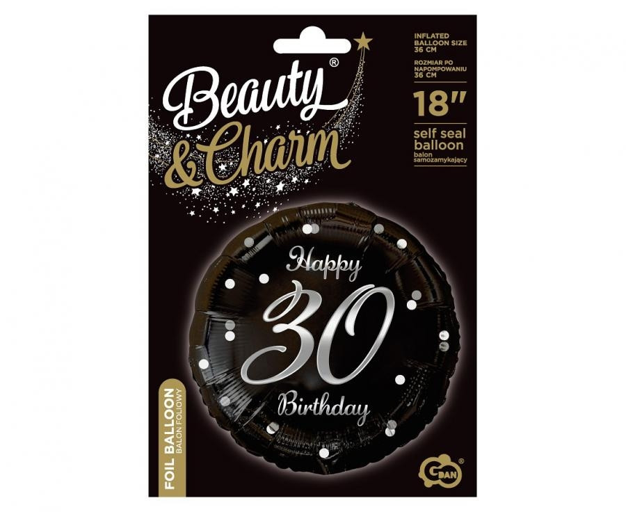 Balon foliowy Happy 30 Birthday czarny nadruk srebrny 18" GoDan